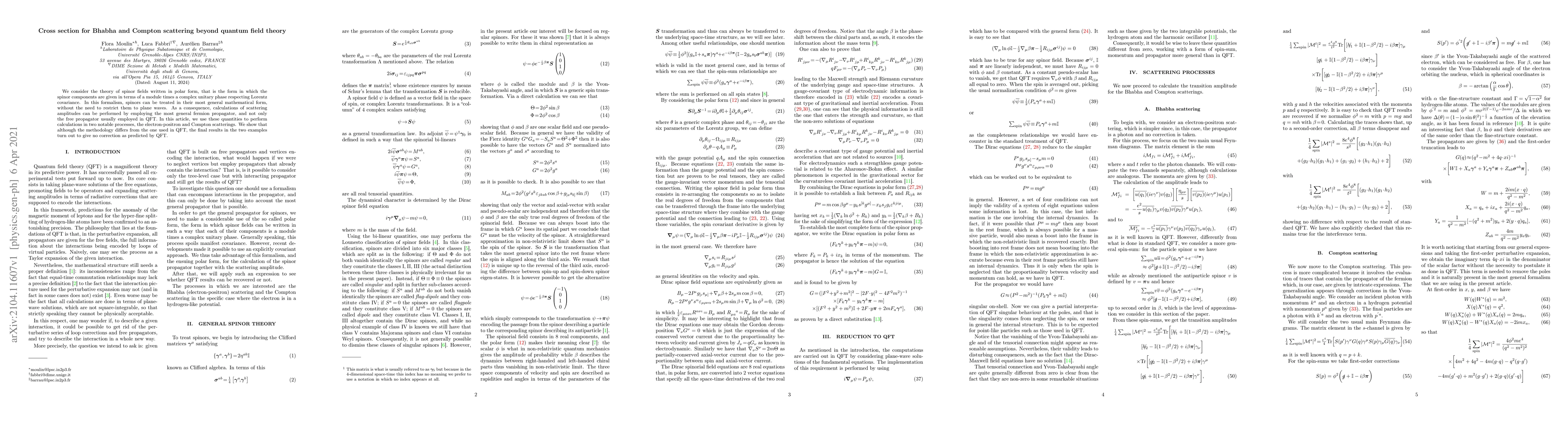 Thumbnail for Cross section for Bhabha and Compton scattering beyond quantum field
  theory
