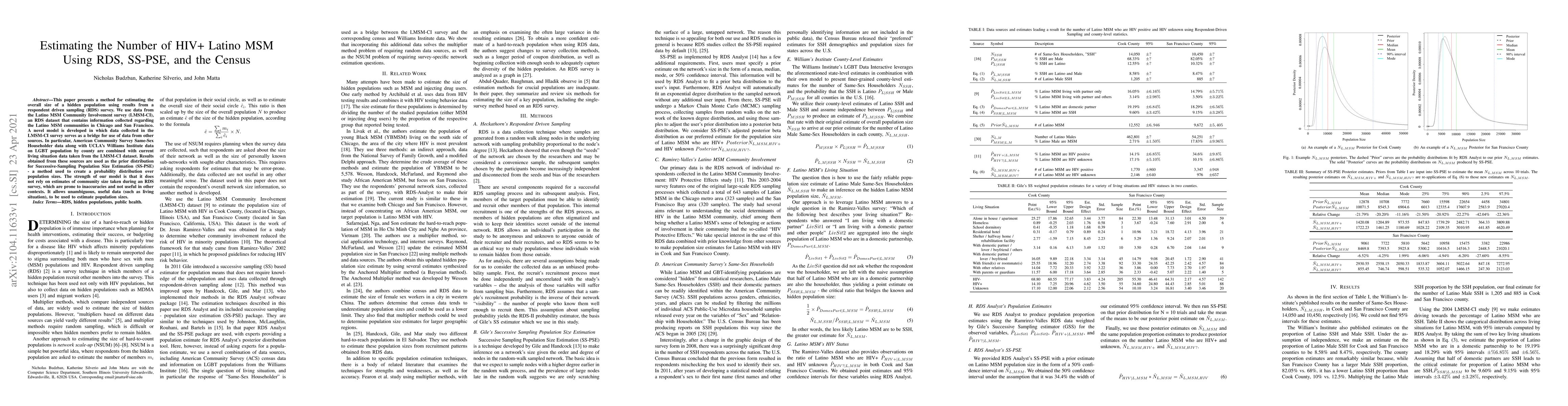 Thumbnail for Estimating the Number of HIV+ Latino MSM Using RDS, SS-PSE, and the
  Census