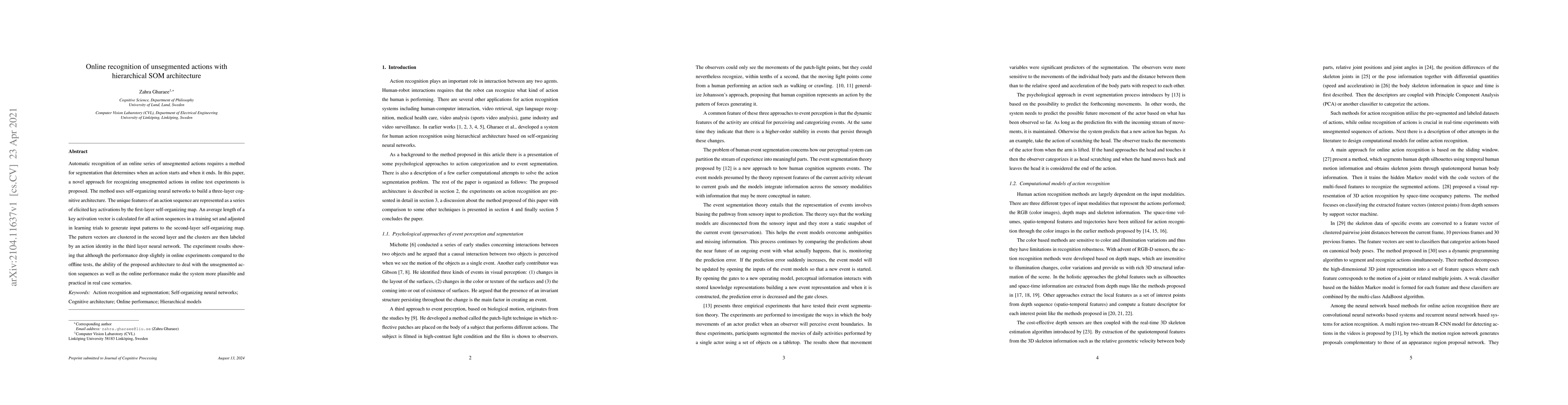 Thumbnail for Online recognition of unsegmented actions with hierarchical SOM
  architecture