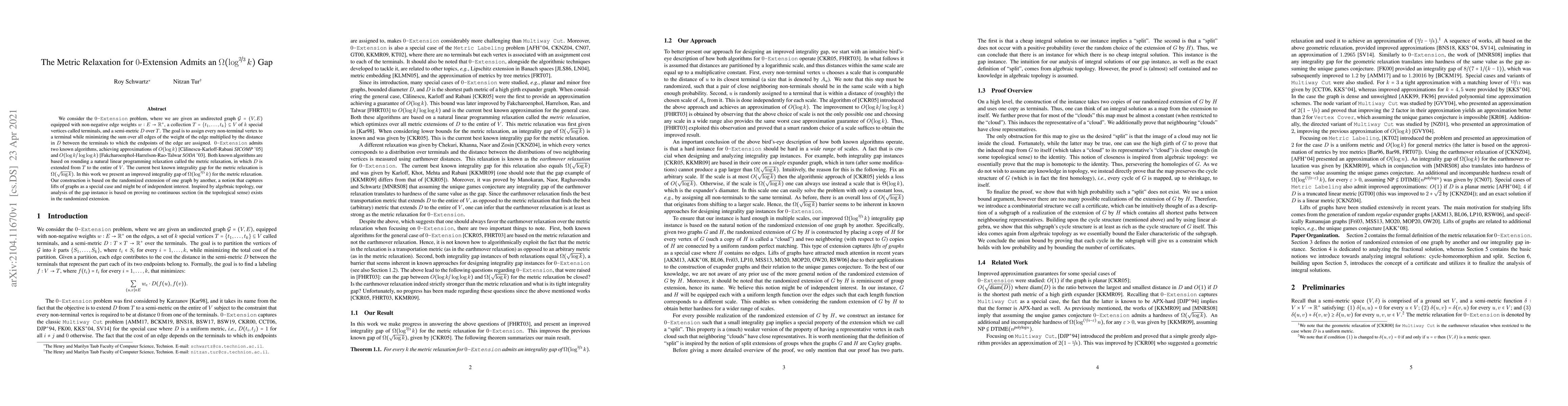 Thumbnail for The Metric Relaxation for $0$-Extension Admits an
  $\Omega(\log^{2/3}{k})$ Gap