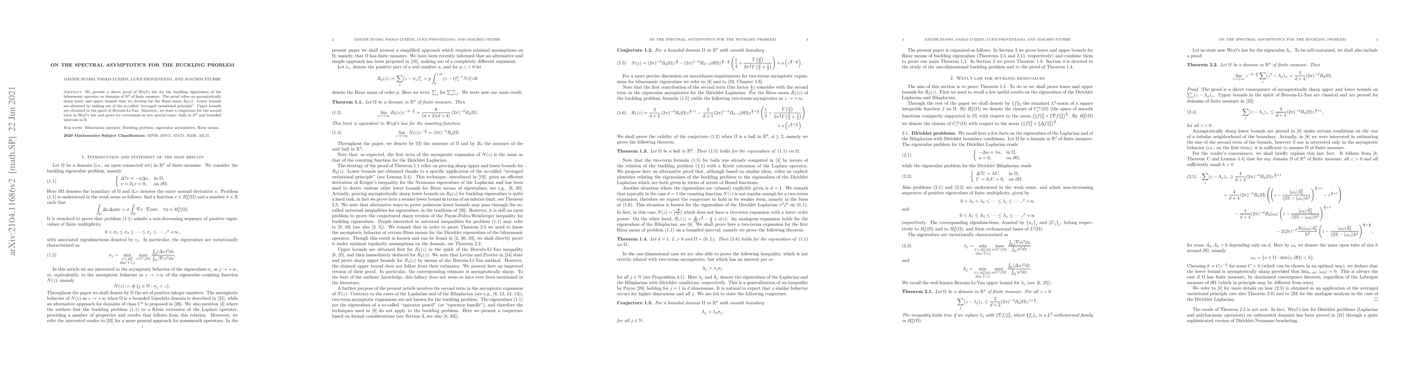 Thumbnail for On the spectral asymptotics for the buckling problem