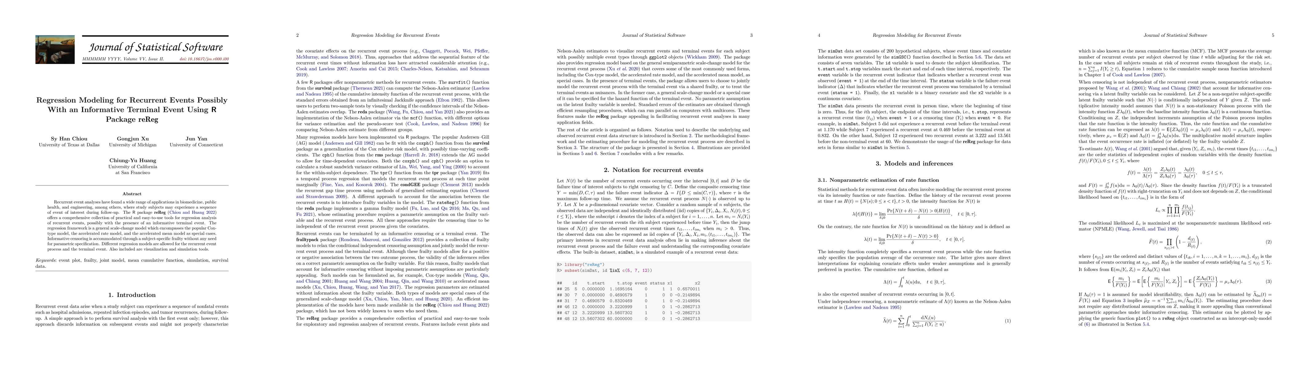Thumbnail for Regression Modeling for Recurrent Events Using R Package reReg