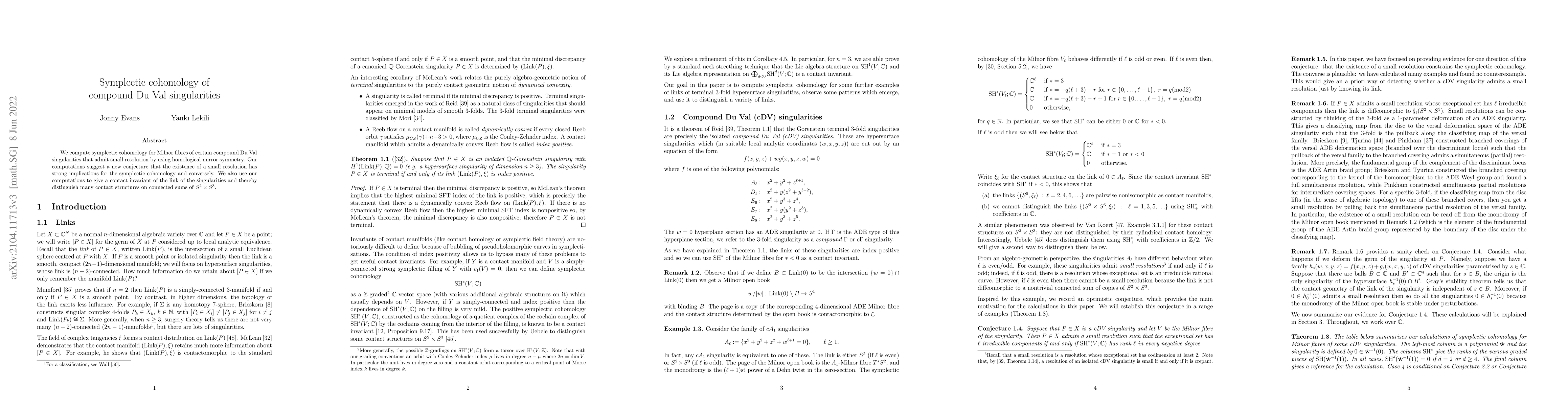 Thumbnail for Symplectic cohomology of compound Du Val singularities