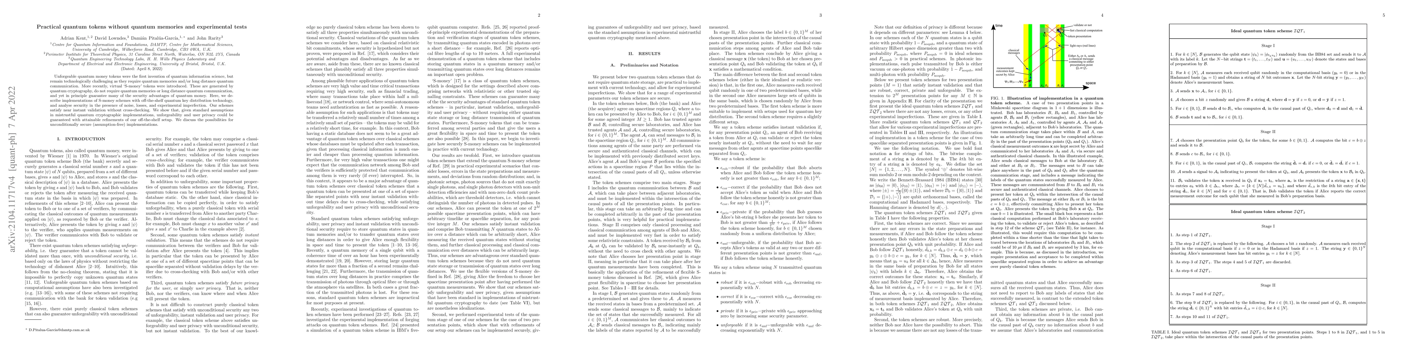 Thumbnail for Practical quantum tokens without quantum memories and experimental tests