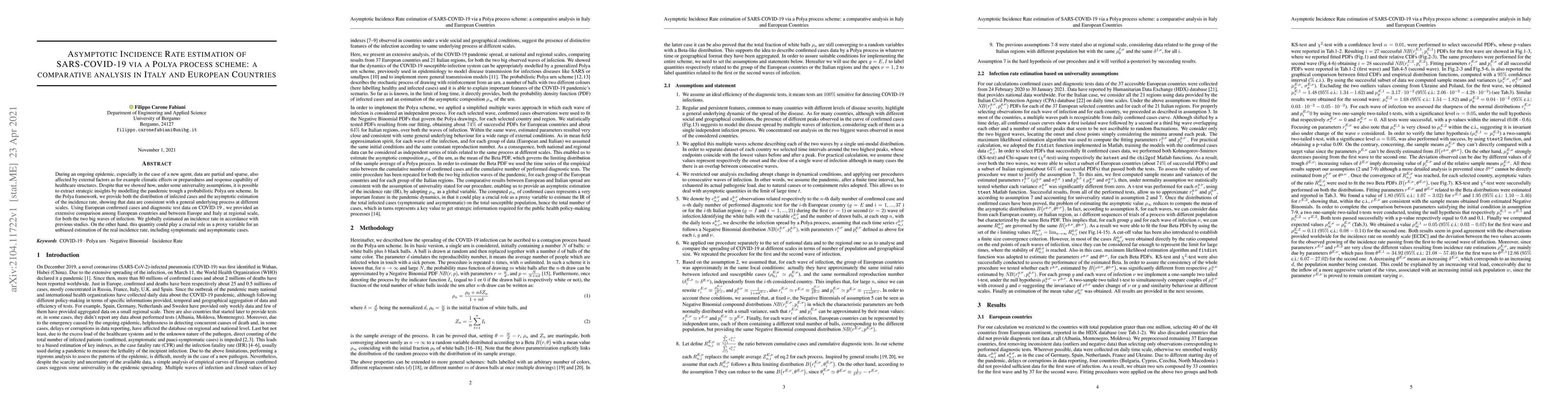 Thumbnail for Asymptotic Incidence Rate estimation of SARS-COVID-19 via a Polya
  process scheme: a comparative analysis in Italy and European Countries