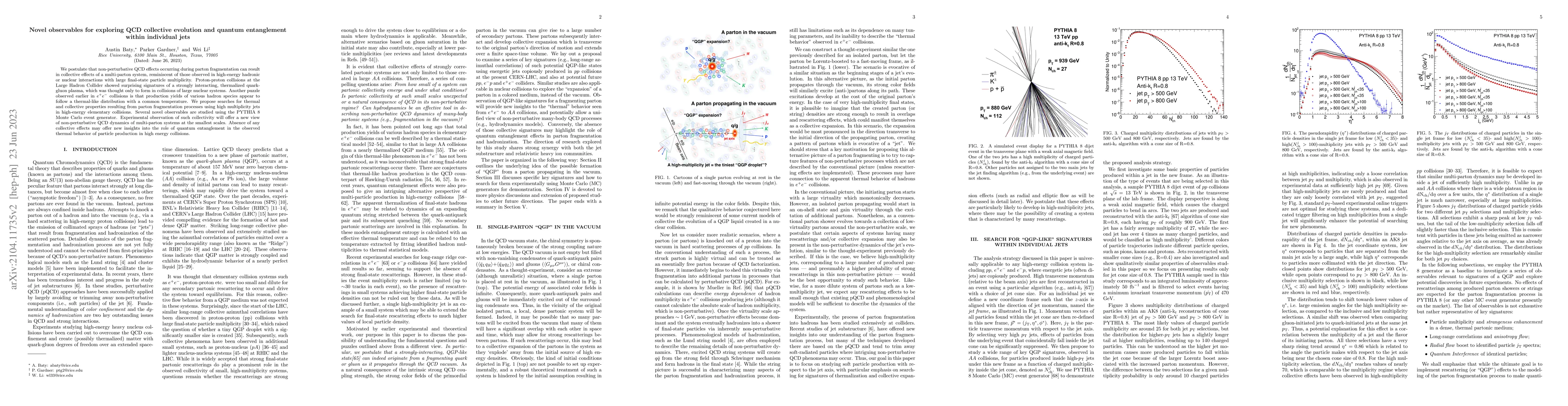 Thumbnail for Novel observables for exploring QCD collective evolution and quantum
  entanglement within individual jets