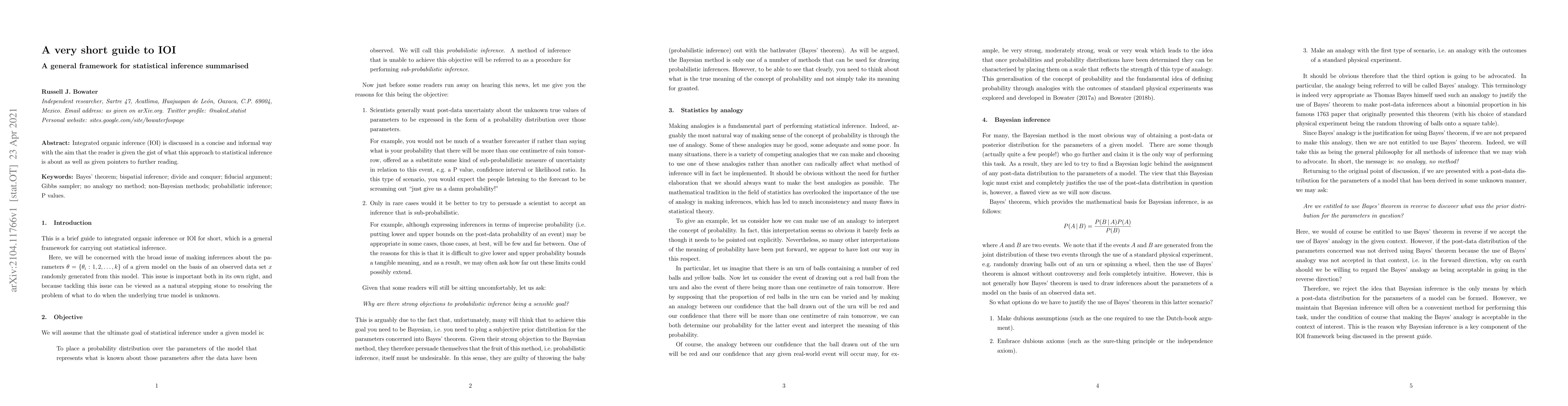 Thumbnail for A very short guide to IOI: A general framework for statistical inference
  summarised