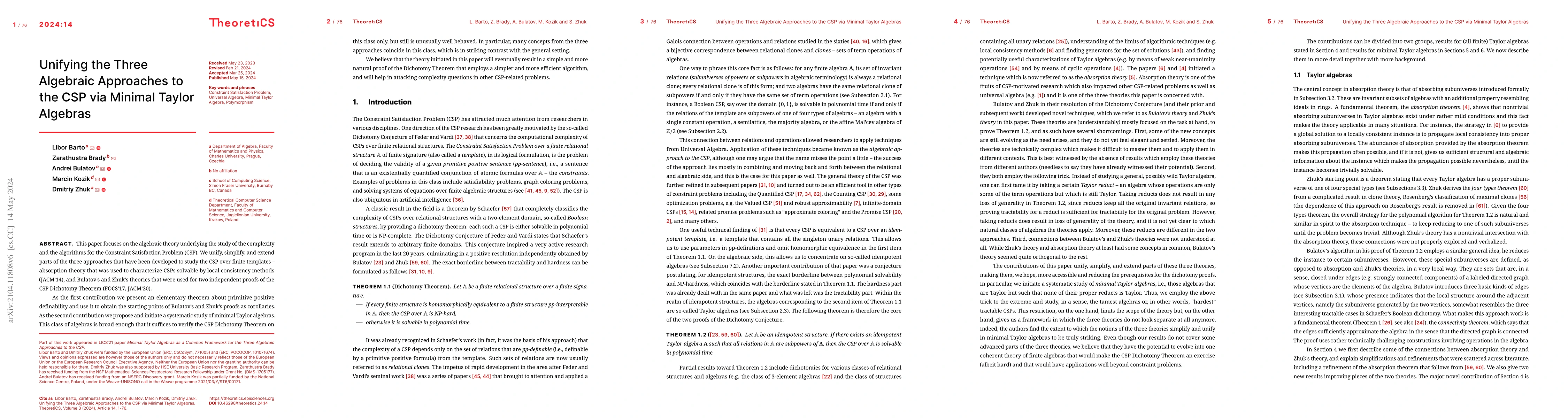 Thumbnail for Unifying the Three Algebraic Approaches to the CSP via Minimal Taylor
  Algebras