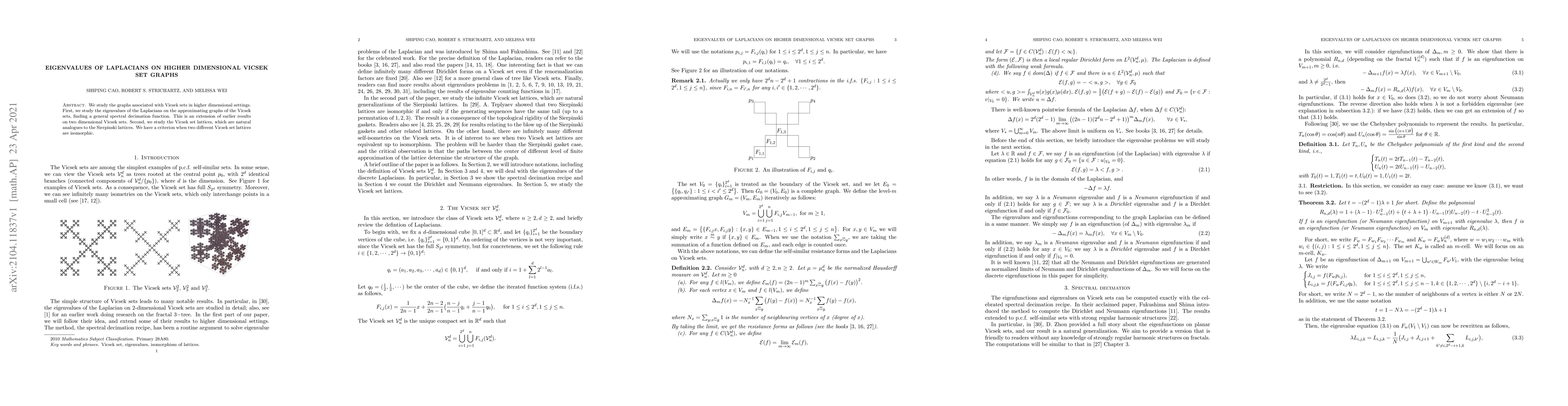 Thumbnail for Eigenvalues of Laplacians on Higher Dimensional Vicsek Set Graphs