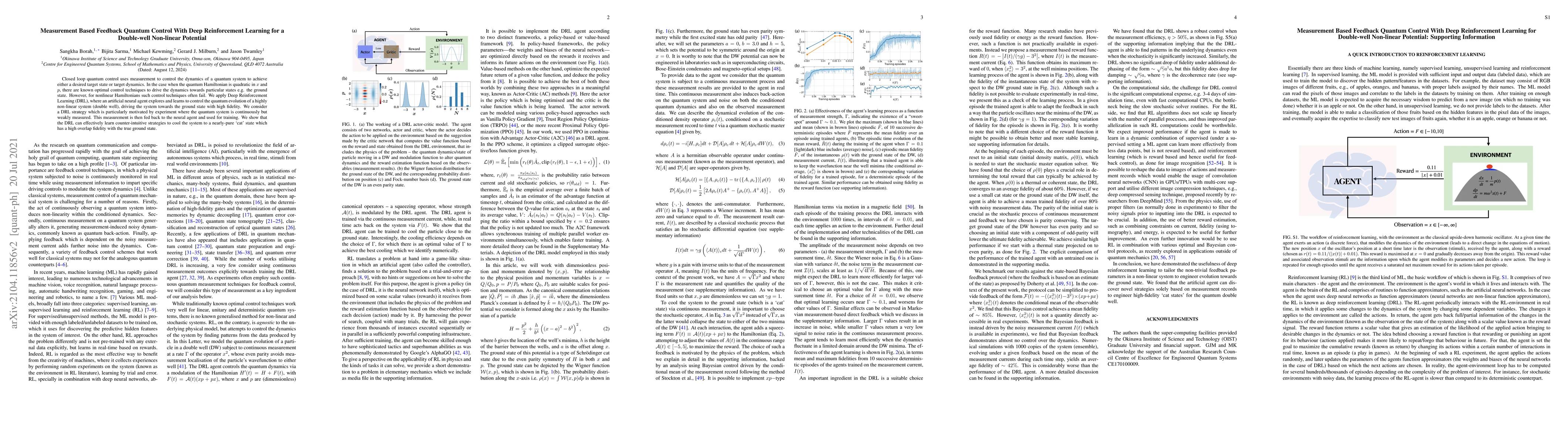 Thumbnail for Measurement Based Feedback Quantum Control With Deep Reinforcement
  Learning for Double-well Non-linear Potential