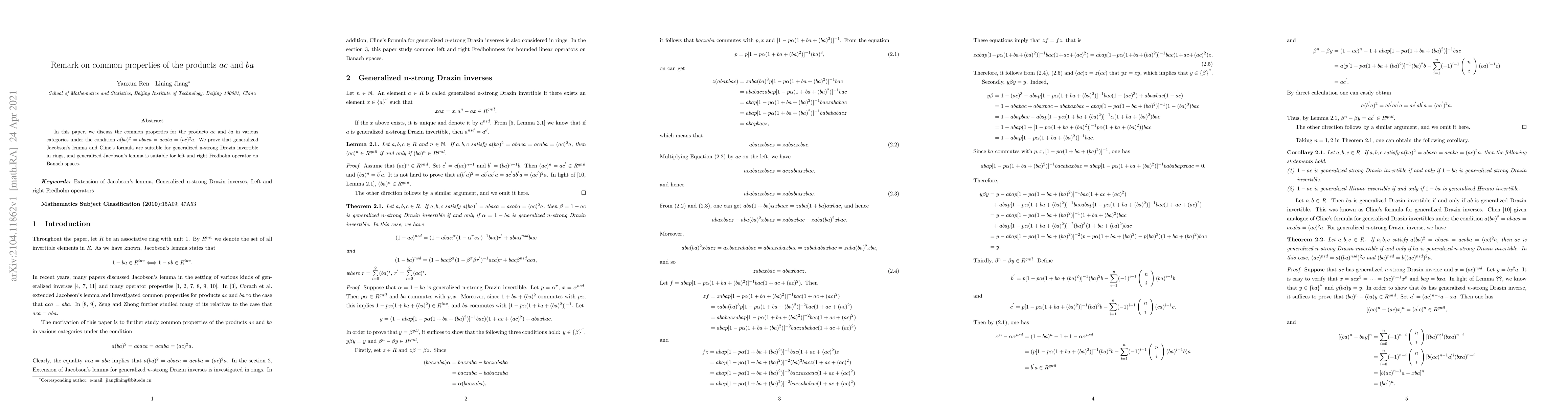 Thumbnail for Remark on common properties of the products $ac$ and $ba$