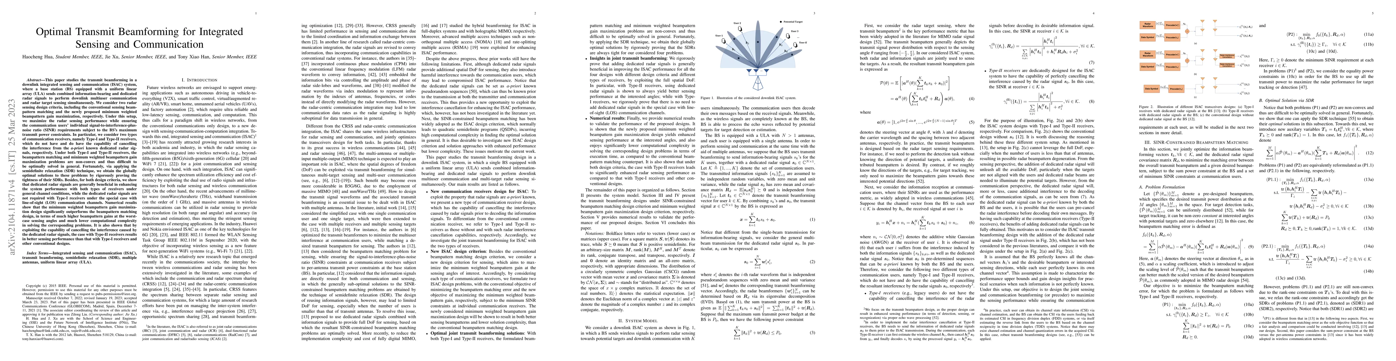Thumbnail for Optimal Transmit Beamforming for Integrated Sensing and Communication