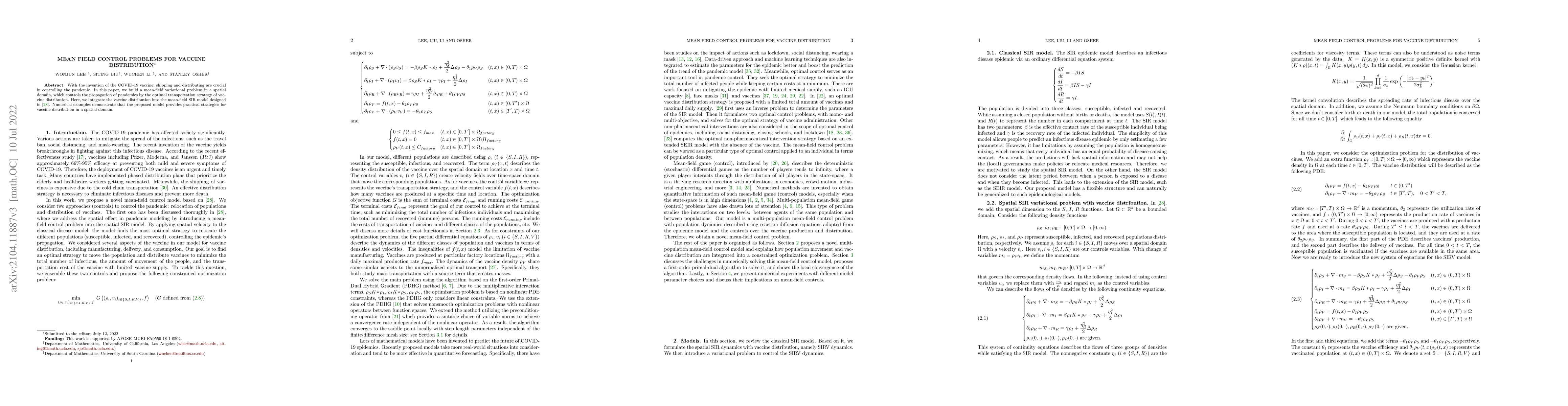 Thumbnail for Mean field control problems for vaccine distribution