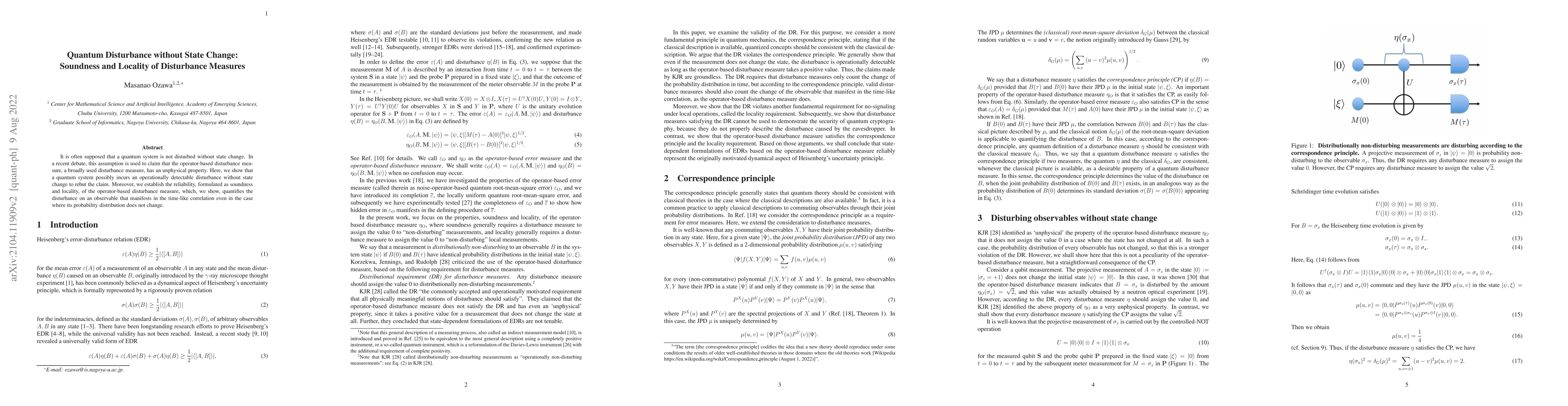 Thumbnail for Quantum Disturbance without State Change: Soundness and Locality of
  Disturbance Measures