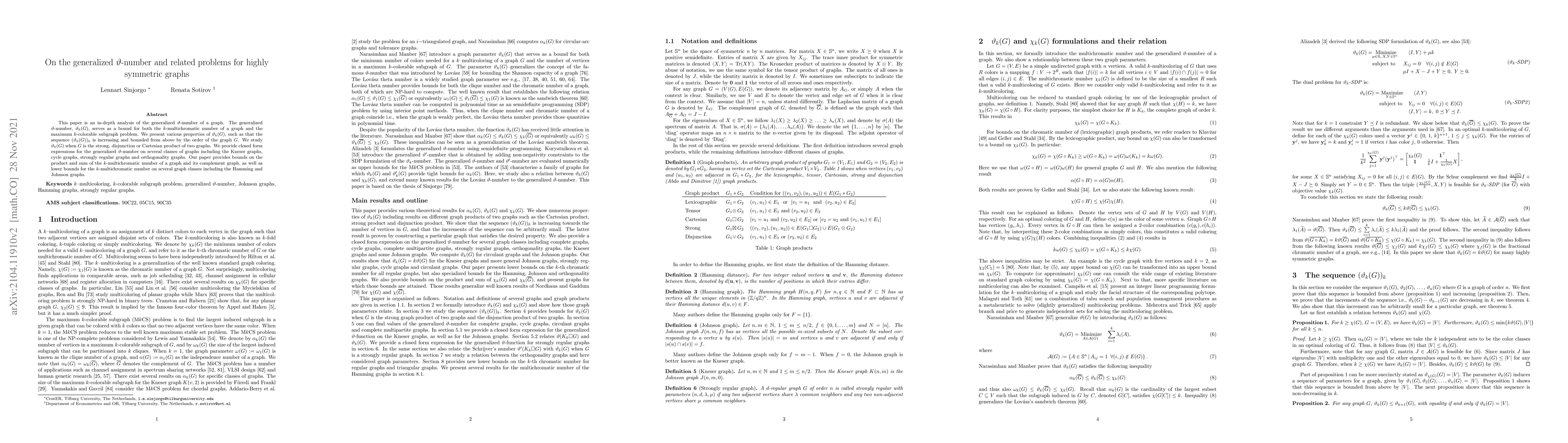 Thumbnail for On the generalized $\vartheta$-number and related problems for highly
  symmetric graphs