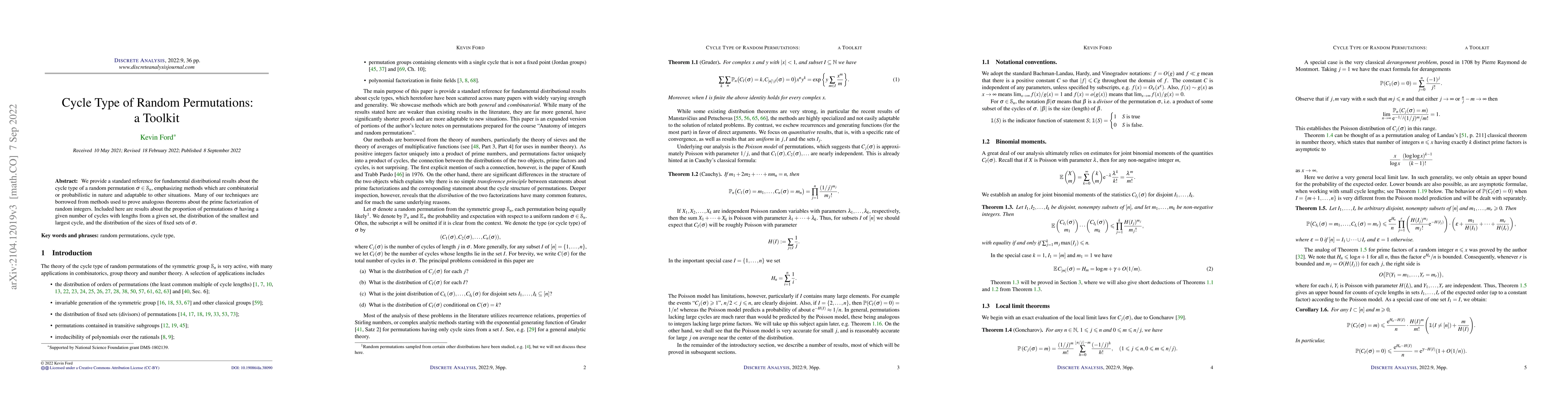 Thumbnail for Cycle type of random permutations: A toolkit