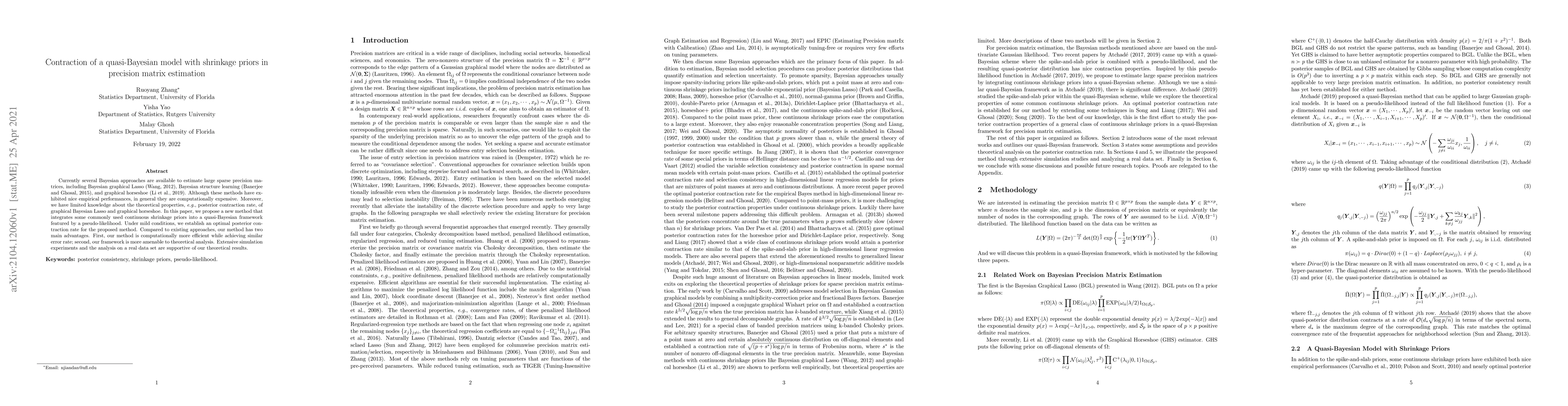 Thumbnail for Contraction of a quasi-Bayesian model with shrinkage priors in precision
  matrix estimation