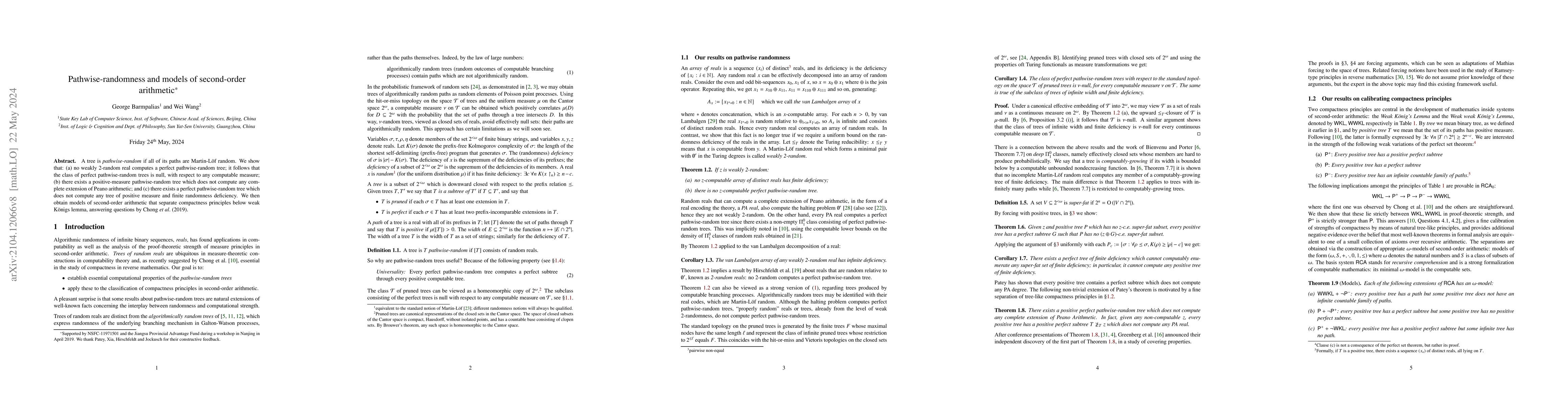 Thumbnail for Pathwise-random trees and models of second-order arithmetic