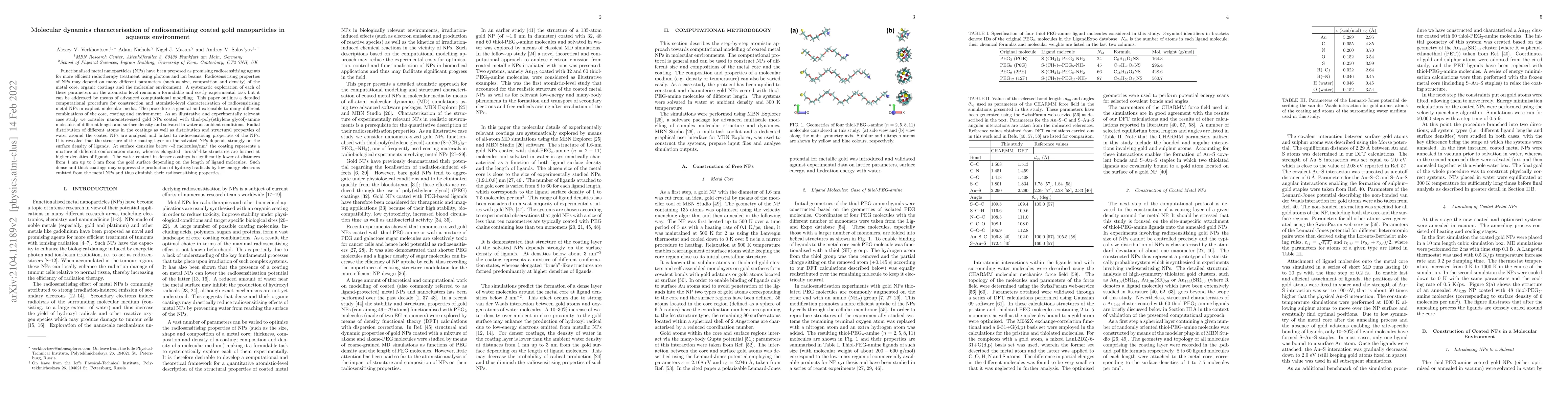 Thumbnail for Molecular dynamics characterisation of radiosensitising coated gold
  nanoparticles in aqueous environment