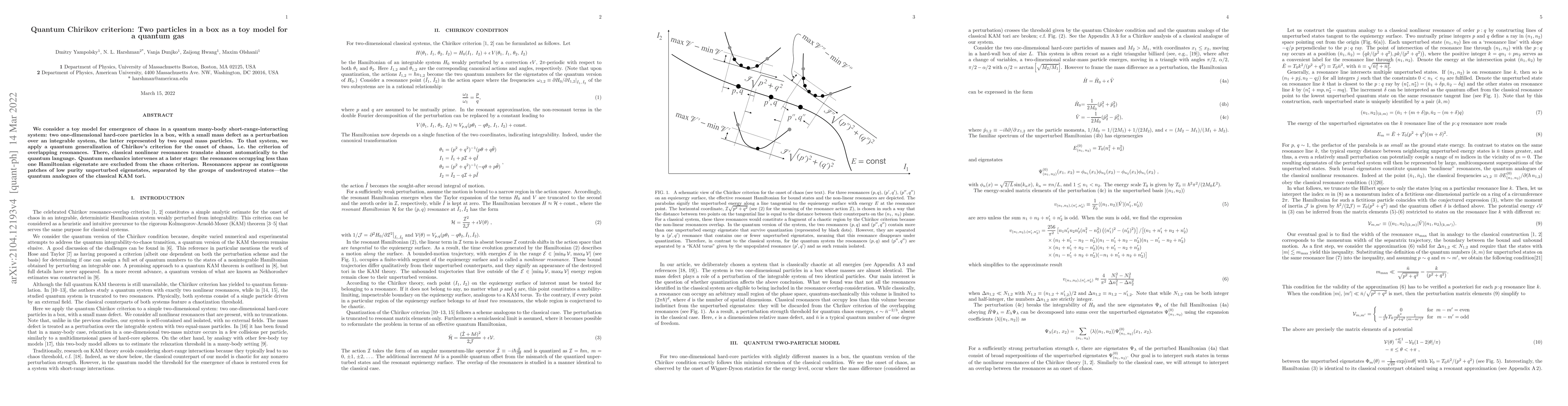 Thumbnail for Quantum Chirikov criterion: Two particles in a box as a toy model for a
  quantum gas