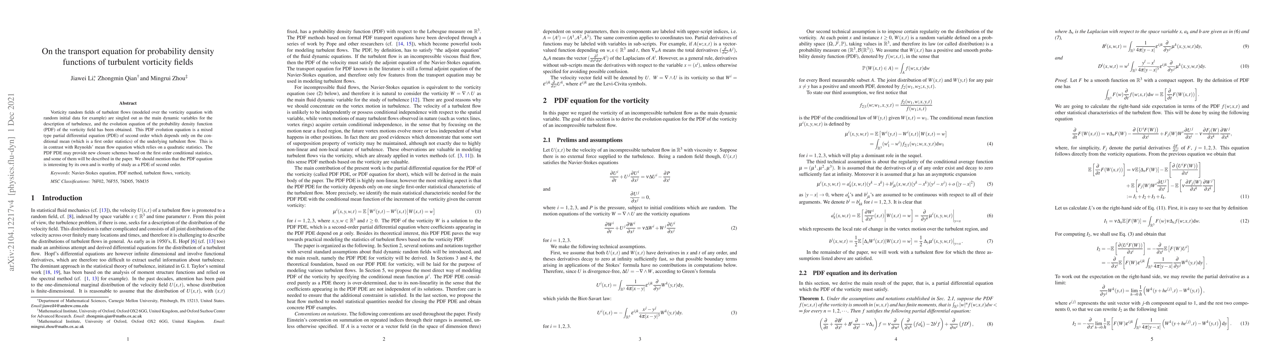 Thumbnail for On the transport equation for probability density functions of turbulent
  vorticity fields