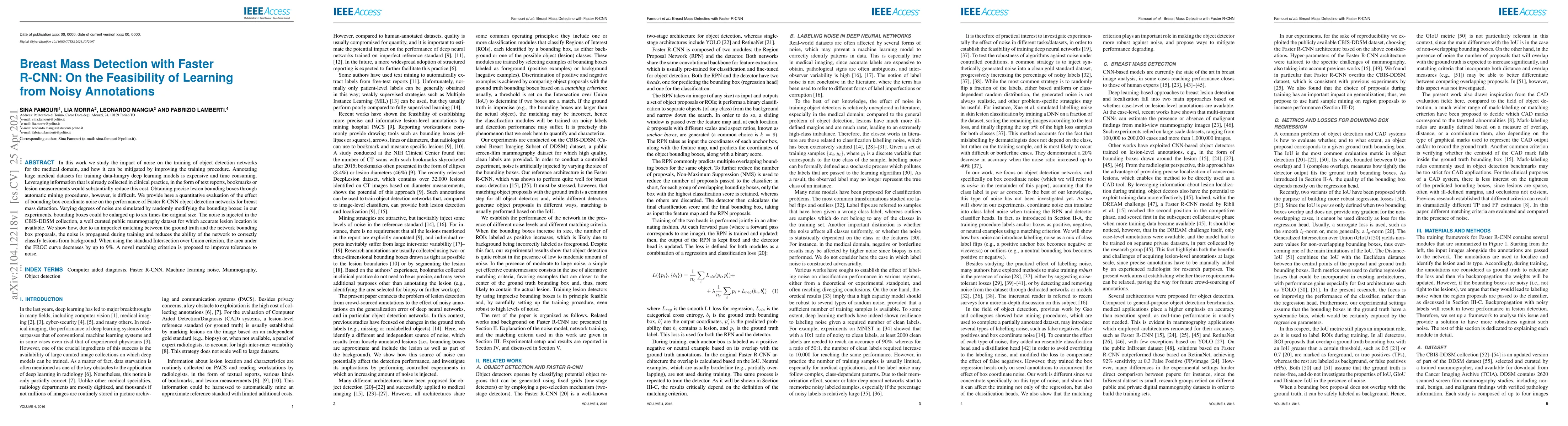 Thumbnail for Breast Mass Detection with Faster R-CNN: On the Feasibility of Learning
  from Noisy Annotations