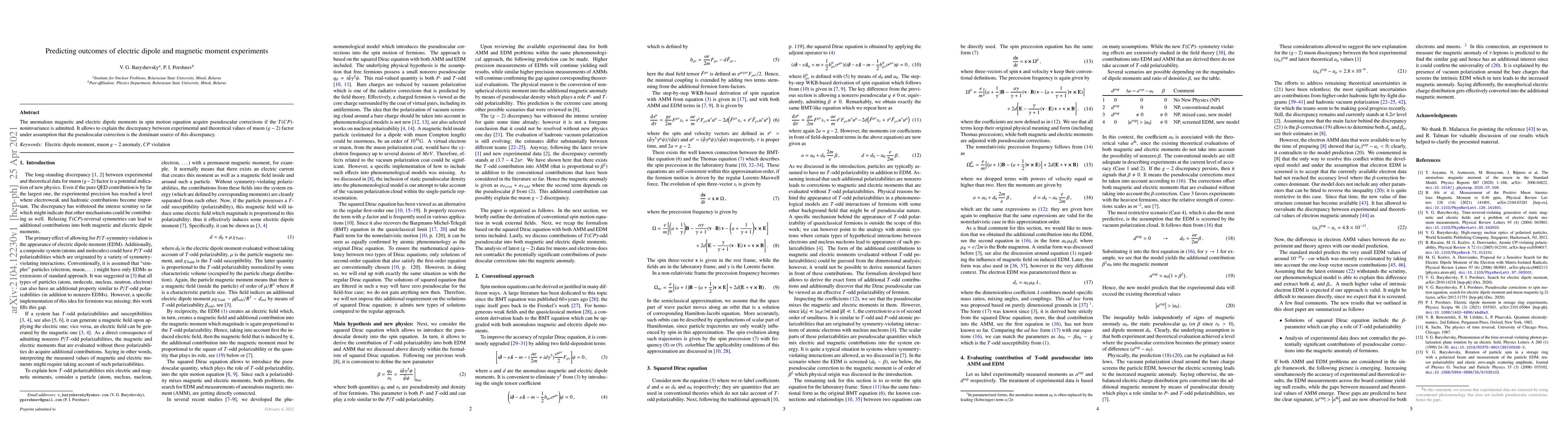 Thumbnail for Predicting outcomes of electric dipole and magnetic moment experiments