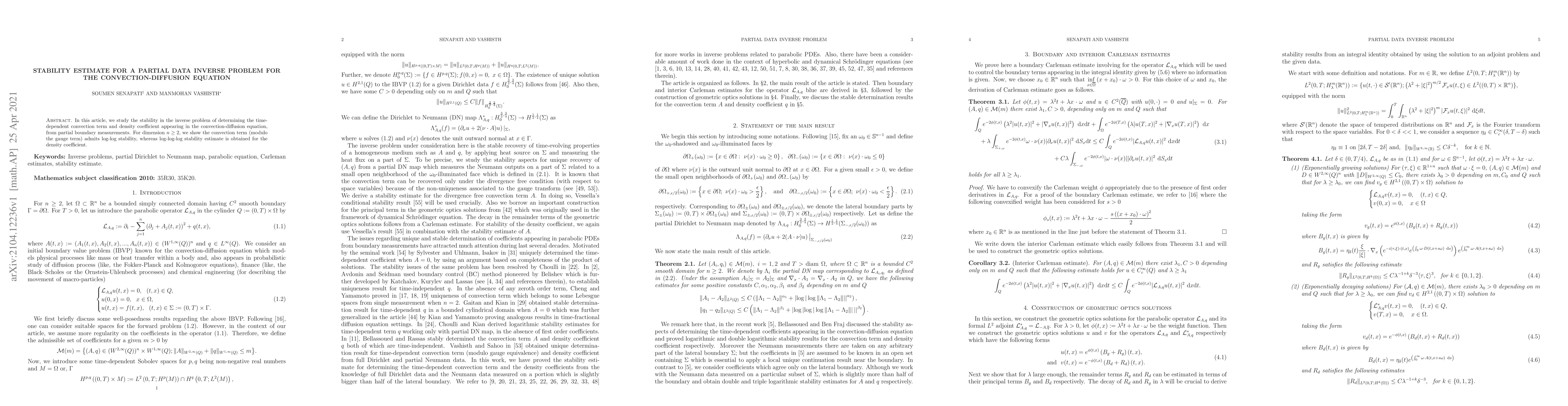 Thumbnail for Stability estimate for a partial data inverse problem for the
  convection-diffusion equation