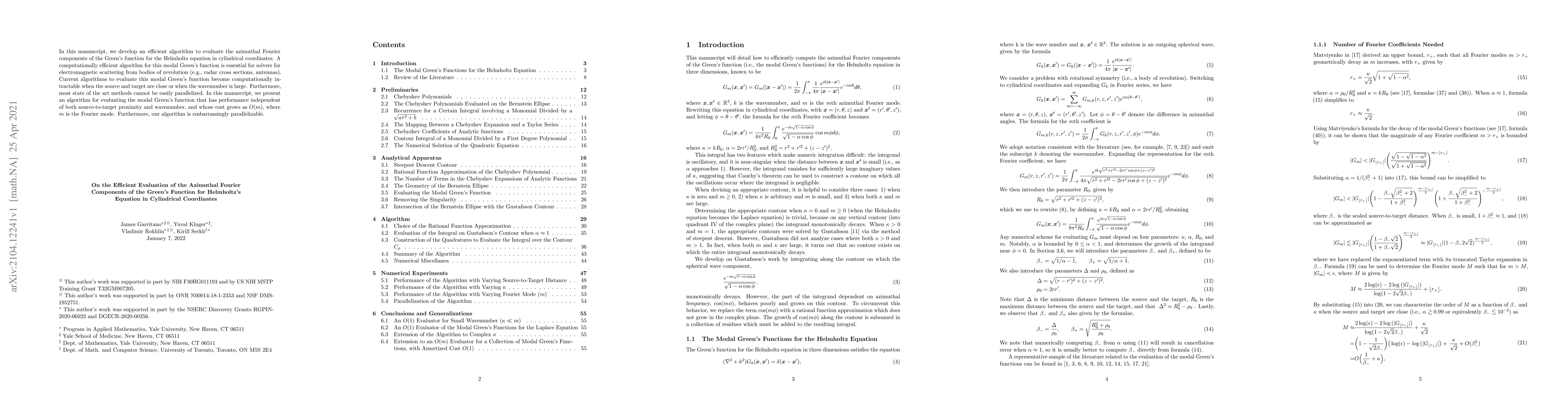 Thumbnail for On the Efficient Evaluation of the Azimuthal Fourier Components of the
  Green's Function for Helmholtz's Equation in Cylindrical Coordinates