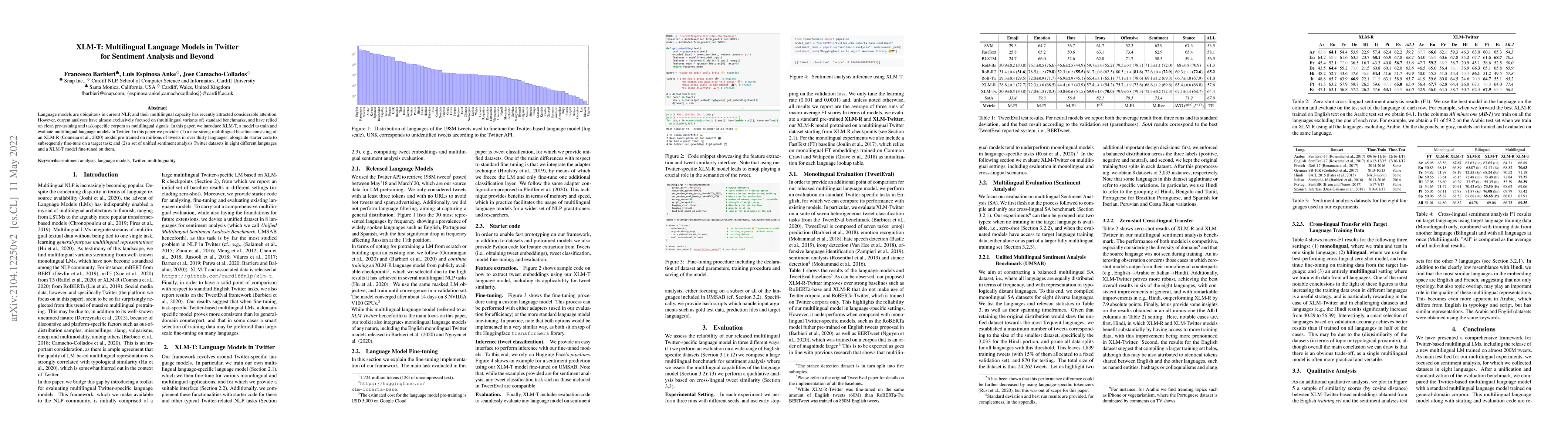 Thumbnail for XLM-T: Multilingual Language Models in Twitter for Sentiment Analysis
  and Beyond