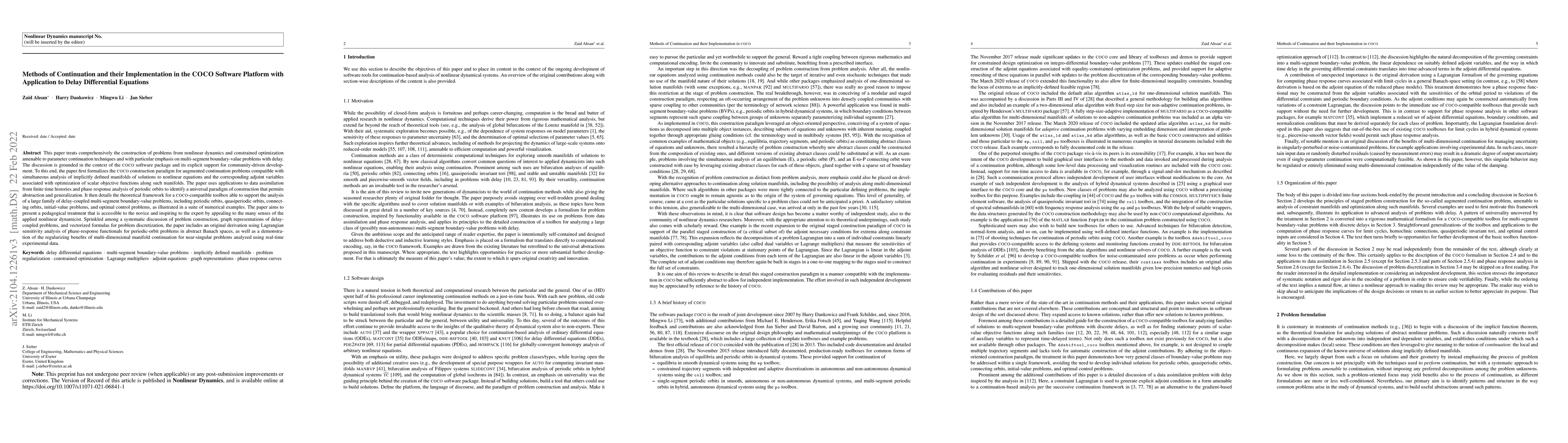 Thumbnail for Methods of Continuation and their Implementation in the COCO Software
  Platform with Application to Delay Differential Equations