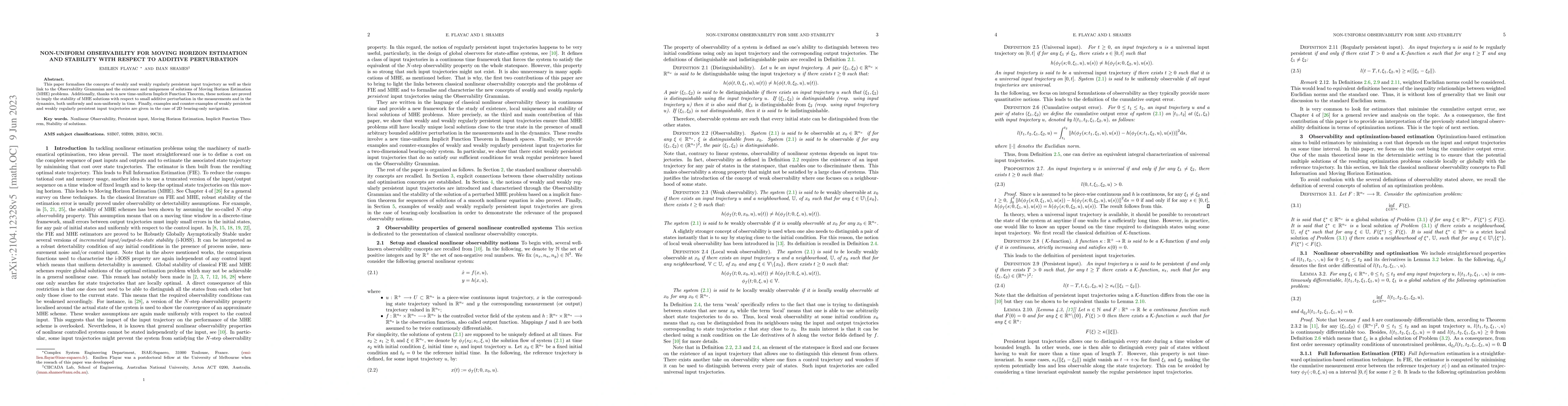 Thumbnail for Non-uniform Observability for Moving Horizon Estimation and stability
  with respect to additive perturbation