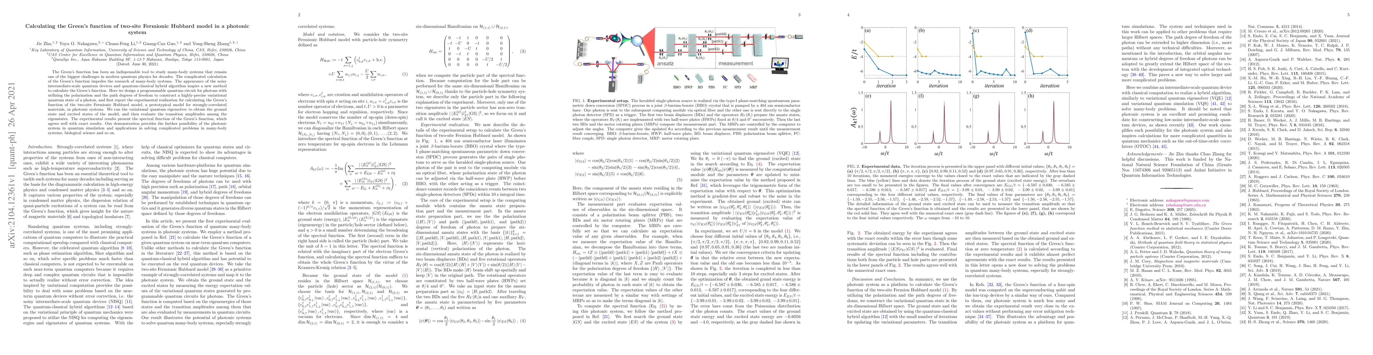 Thumbnail for Calculating the Green's function of two-site Fermionic Hubbard model in
  a photonic system