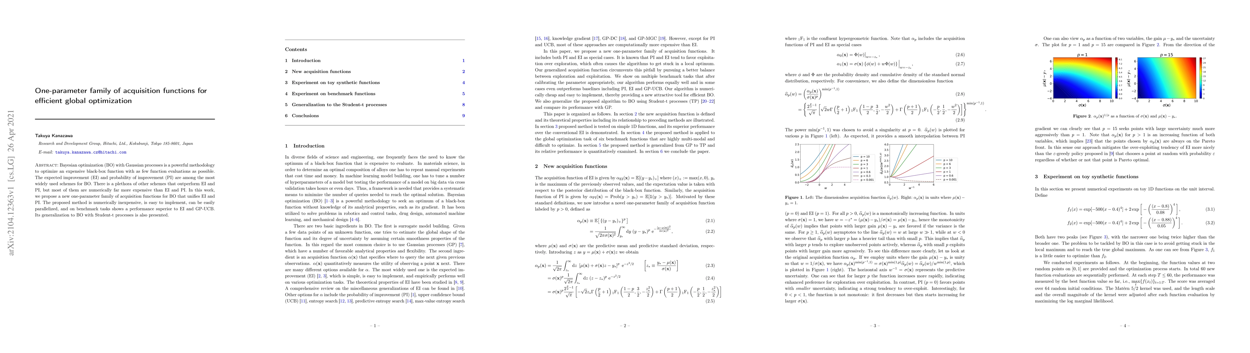 Thumbnail for One-parameter family of acquisition functions for efficient global
  optimization