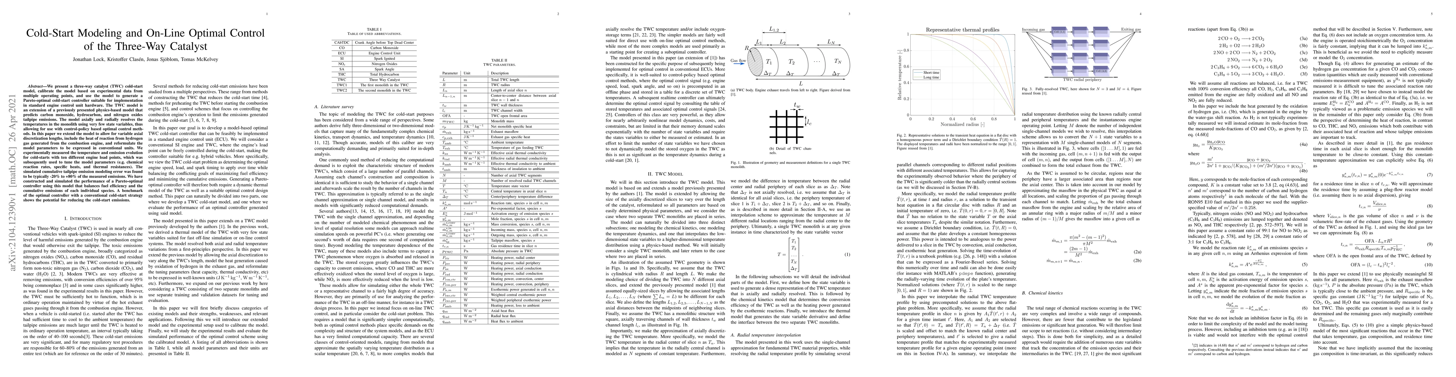 Thumbnail for Cold-Start Modeling and On-Line Optimal Control of the Three-Way
  Catalyst