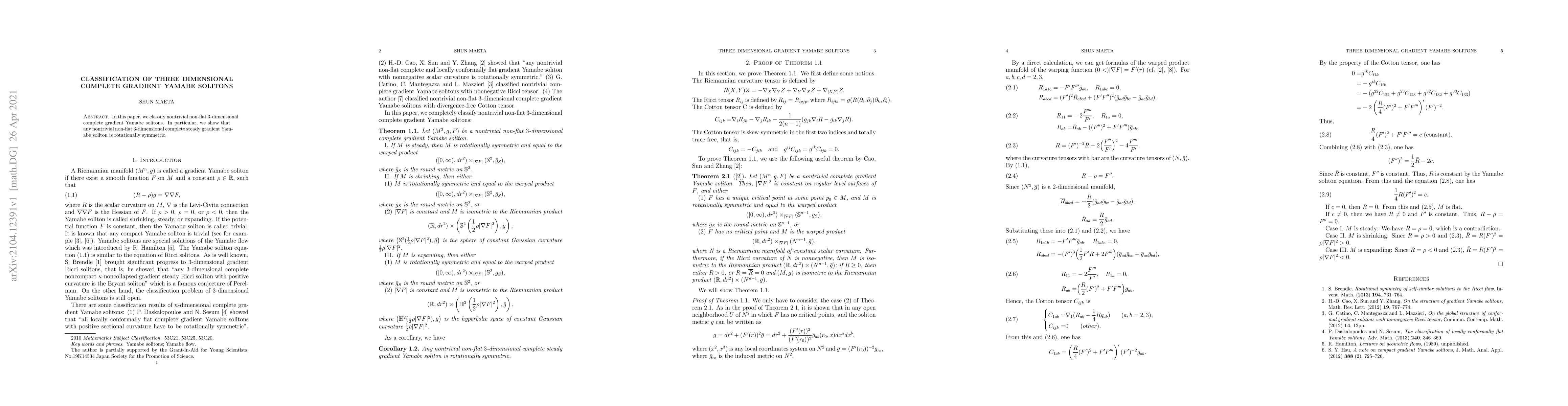 Thumbnail for Classification of three dimensional complete gradient Yamabe solitons