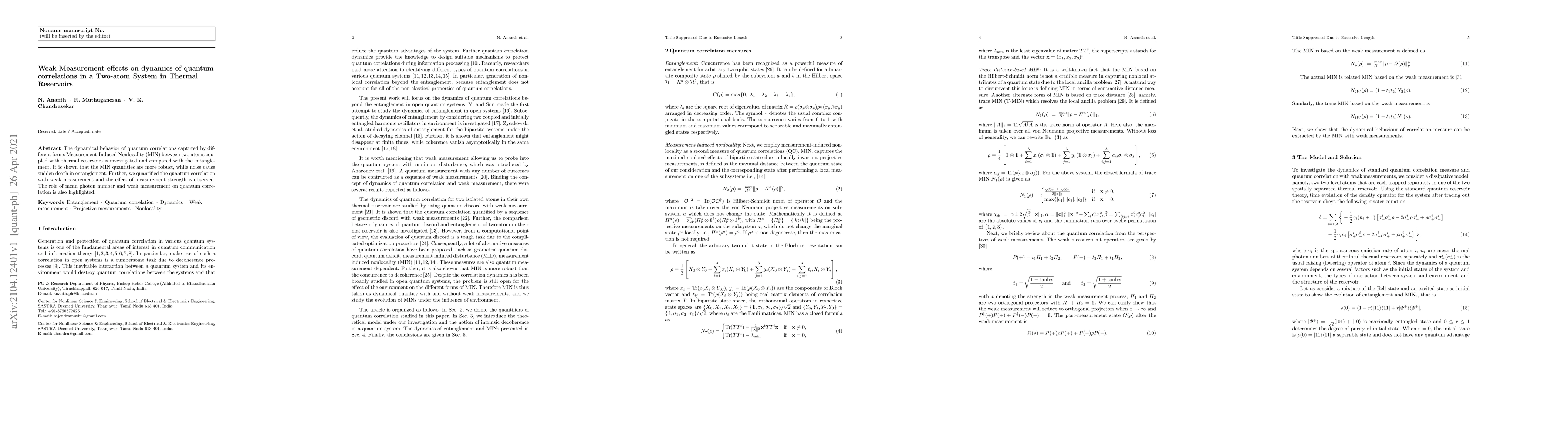 Thumbnail for Weak Measurement effects on dynamics of quantum correlations in a
  Two-atom System in Thermal Reservoirs