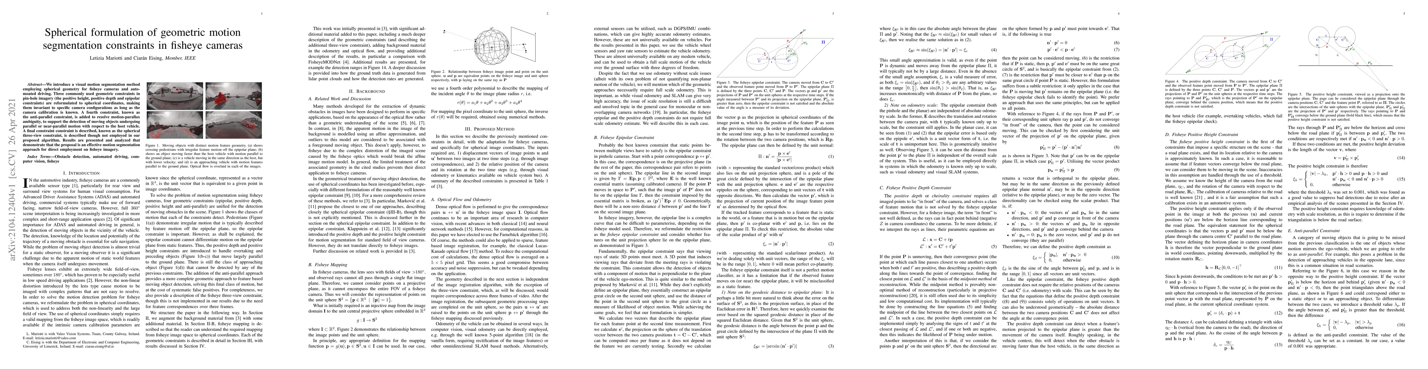 Thumbnail for Spherical formulation of geometric motion segmentation constraints in
  fisheye cameras
