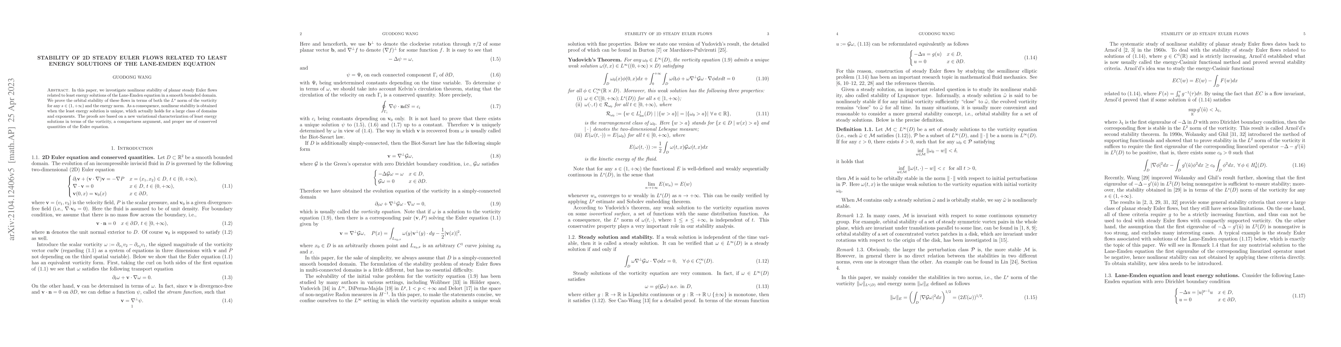 Thumbnail for Stability of 2D steady Euler flows related to least energy solutions of
  the Lane-Emden equation