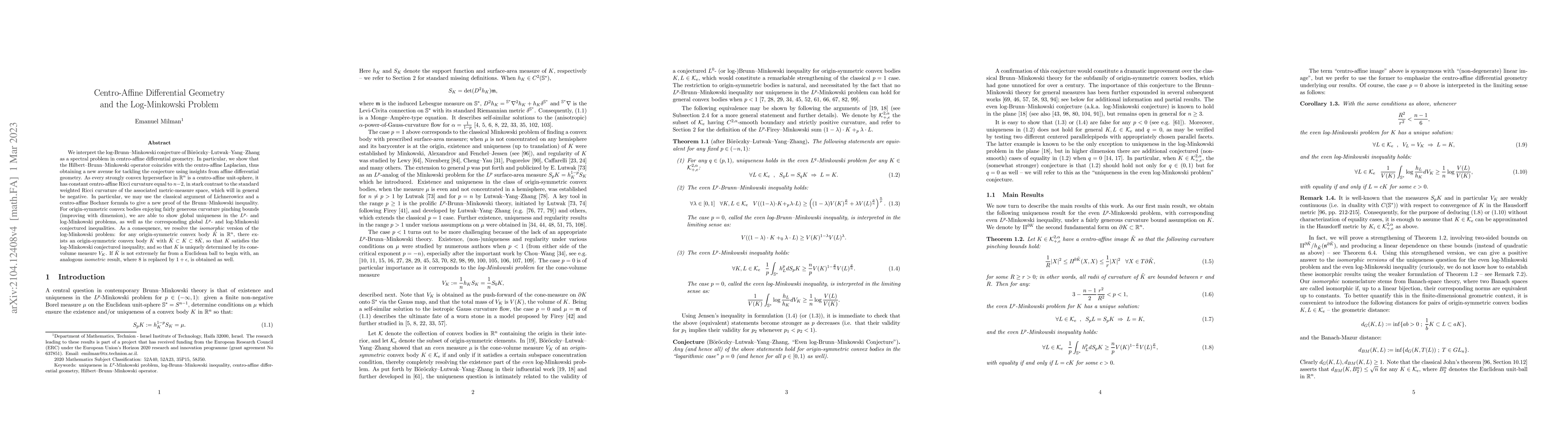 Thumbnail for Centro-Affine Differential Geometry and the Log-Minkowski Problem