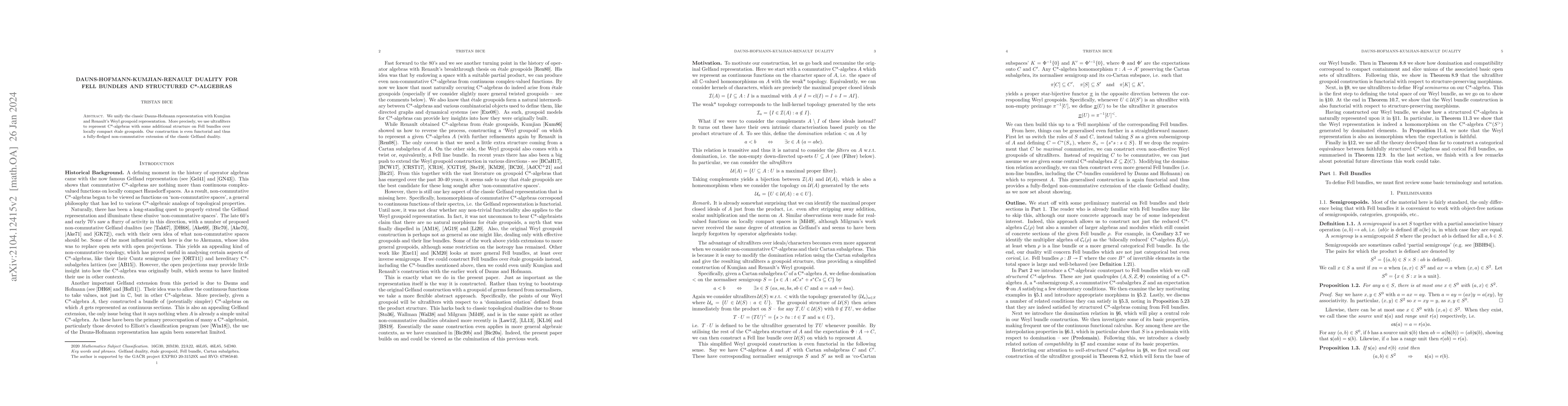 Thumbnail for Dauns-Hofmann-Kumjian-Renault Duality for Fell Bundles and Structured
  C*-Algebras