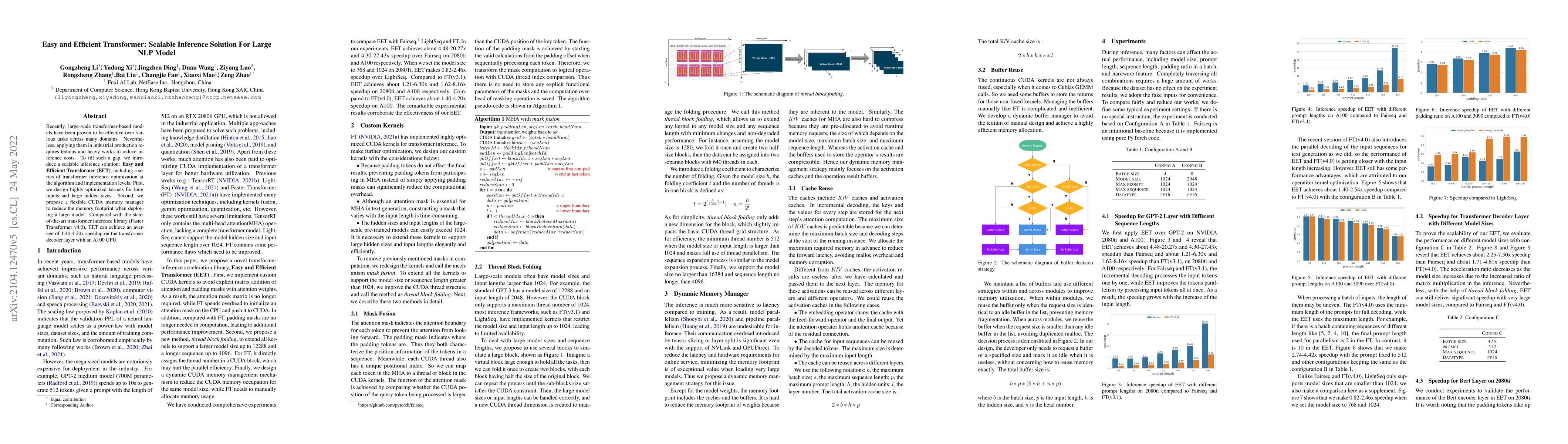 Thumbnail for Easy and Efficient Transformer : Scalable Inference Solution For large
  NLP model
