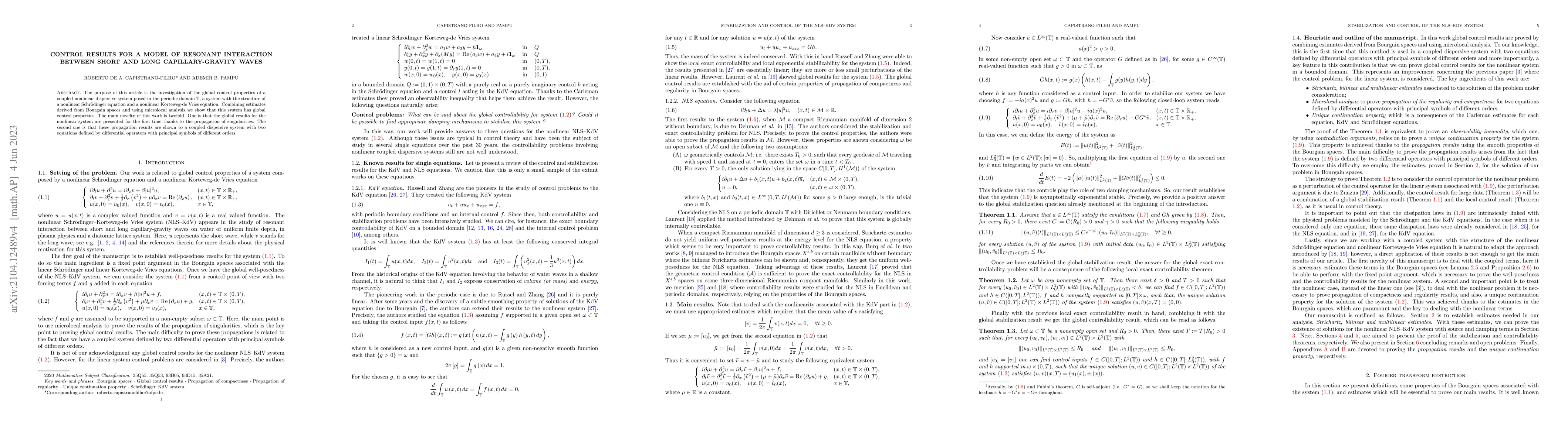 Thumbnail for Control results for a model of resonant interaction between short and
  long capillary-gravity waves