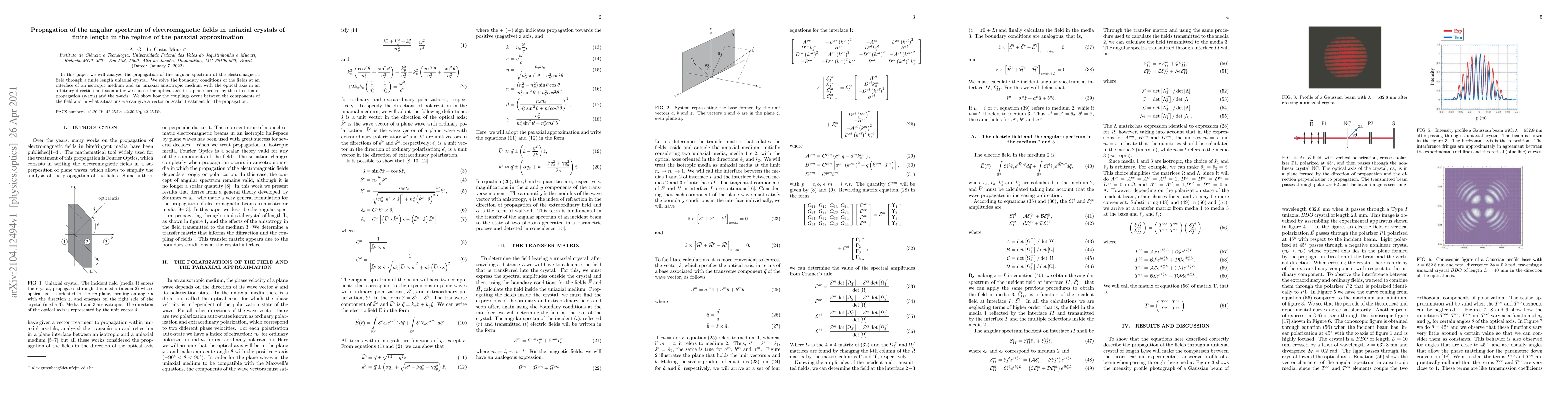 Thumbnail for Propagation of the angular spectrum of electromagnetic fields in
  uniaxial crystals of finite length in the regime of the paraxial
  approximation