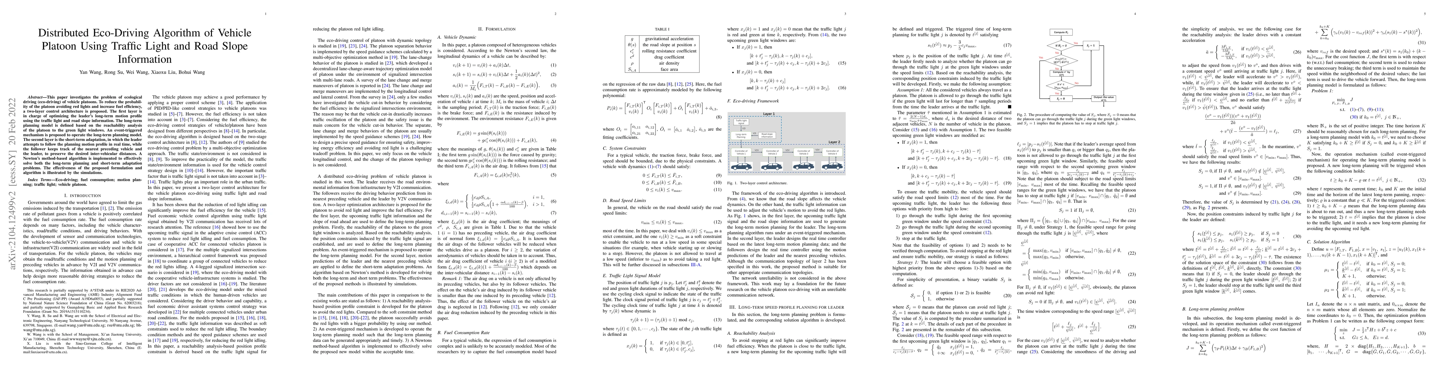 Thumbnail for Distributed Eco-Driving Algorithm of Vehicle Platoon Using Traffic Light
  and Road Slope Information