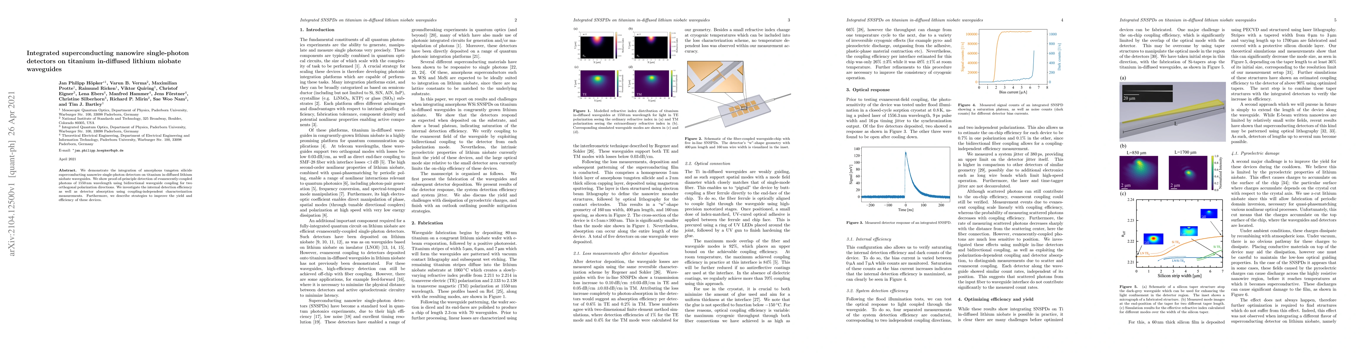 Thumbnail for Integrated superconducting nanowire single-photon detectors on titanium
  in-diffused lithium niobate waveguides