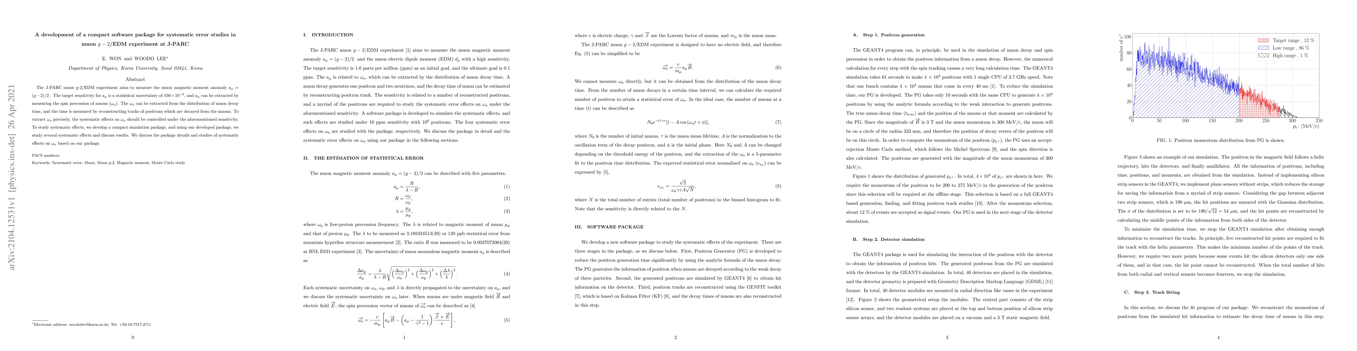 Thumbnail for A development of a compact software package for systematic error studies
  in muon $g-2$/EDM experiment at J-PARC
