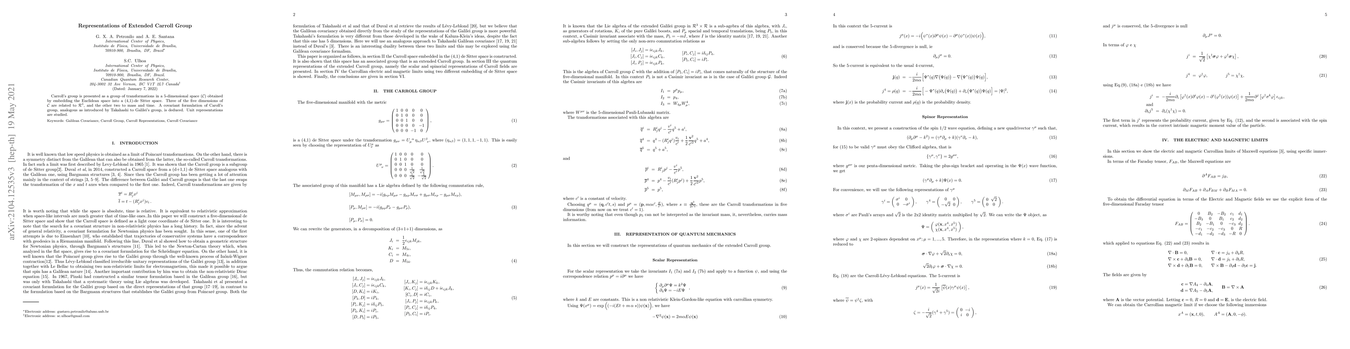 Thumbnail for Representations of Extended Carroll Group
