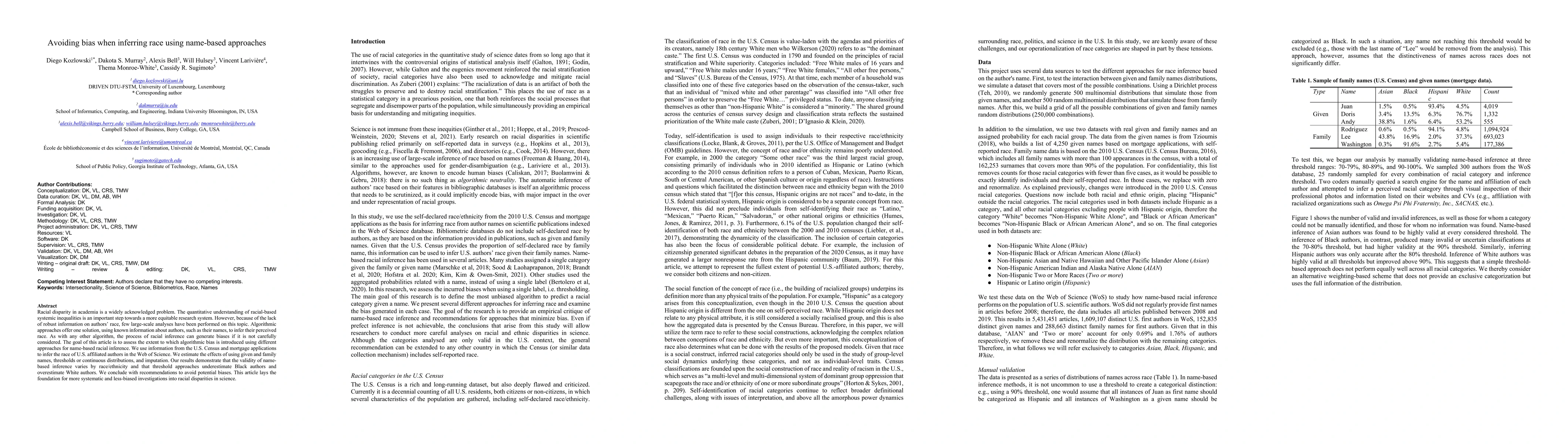 Thumbnail for Avoiding bias when inferring race using name-based approaches