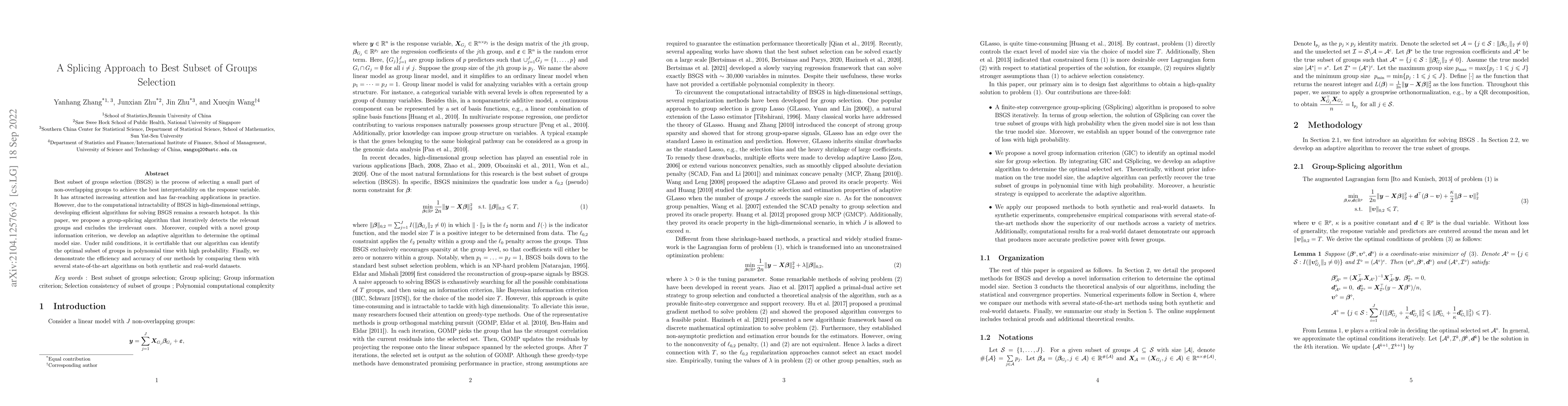 Thumbnail for A Splicing Approach to Best Subset of Groups Selection